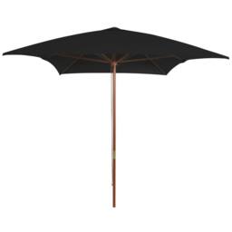Berkfield Home Outdoor Parasol with Wooden Pole Black 200x300 cm - thumbnail 2