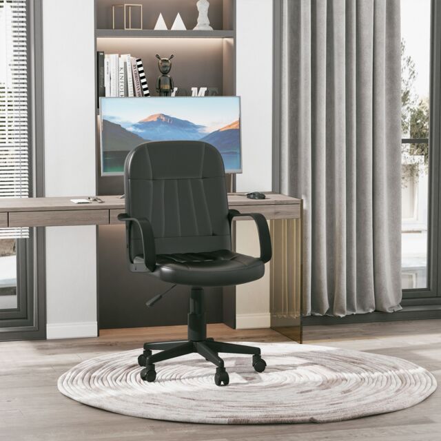 HOMCOM Swivel Executive Chair PU Leather Computer Desk Chair Office Furniture in Black - image 1