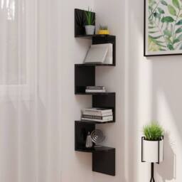 Berkfield Home Wall Corner Shelf High Gloss Black 19x19x123 cm Engineered Wood - Size: 19 x 19 x 123 cm - thumbnail 2