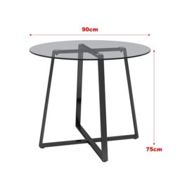 Living and Home 5-Piece Dining Table Set of 4 Faux Leather Dining Chairs and Tempered Glass Round Table in Black - thumbnail 7