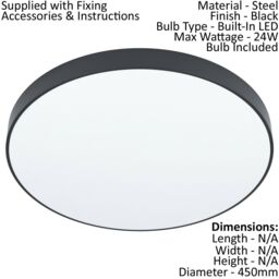 Loops Flush Ceiling Light Colour Black Shade White Plastic Bulb LED 24W Included - thumbnail 2