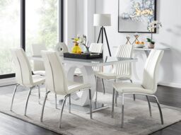 FurnitureboxUK Giovani 6-Seater Grey Glass Dining Table & 6 Isco Faux Leather Dining Chairs in White - thumbnail 1