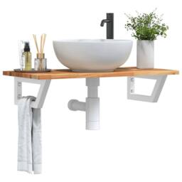 Berkfield Home Basin Shelf Wall Mounted Steel & Solid Wood Acacia in Brown - thumbnail 2