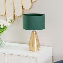 ValueLights Jax Antique Brass Dimmable Touch Table Lamp with Fabric Drum Shade with LED Bulb in Bottle Green - thumbnail 5