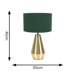 ValueLights Jax Antique Brass Dimmable Touch Table Lamp with Fabric Drum Shade with LED Bulb in Bottle Green - thumbnail 6