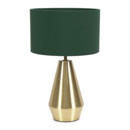 ValueLights Jax Antique Brass Dimmable Touch Table Lamp with Fabric Drum Shade with LED Bulb in Bottle Green - thumbnail 2