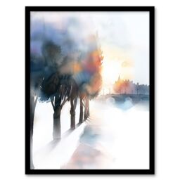 Artery8 Misty Morning Sunrise Edinburgh North Bridge Framed Art Print in White - Size: A4 - thumbnail 1