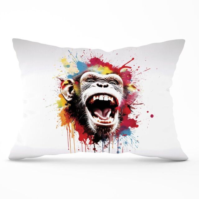 Warren Reed - Designer Coloured Splashart Crazy Monkey Face Cushions in Red - Size: 60 cm x 60 cm - image 1