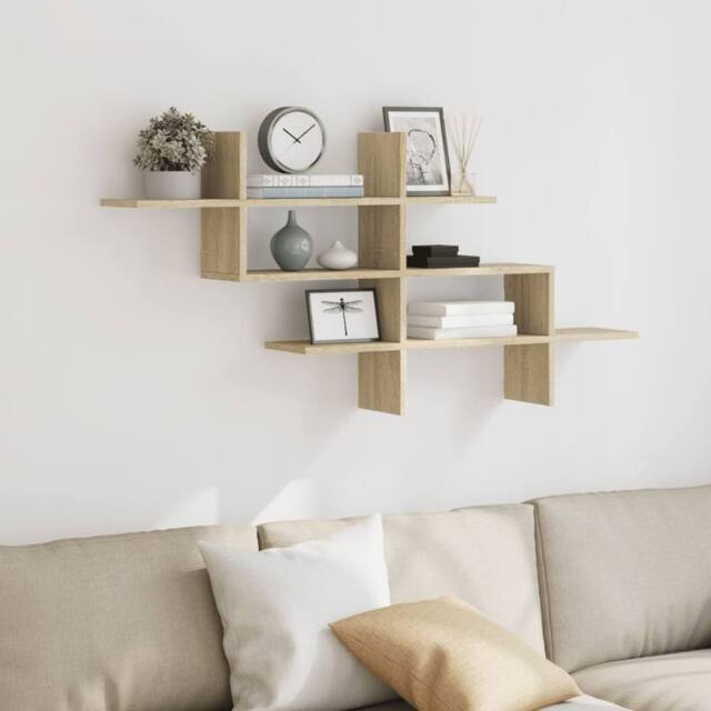 Berkfield Home Wall Shelf Sonoma Oak 124.5x18x60.5 cm Engineered Wood in Light Tan - image 1