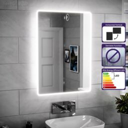 Nes Home Modern Bathroom LED Mirror with Battery Powered Button Switch 500x700mm in Silver - thumbnail 2