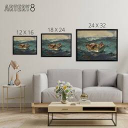 "Artery8 Homer The Gulf Stream Painting Wall Framed Canvas Wall Art Print in Blue - Size: W12"" x H16""" - thumbnail 4