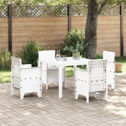 Berkfield Home 5 Piece Garden Dining Set with Cushions White Poly Rattan