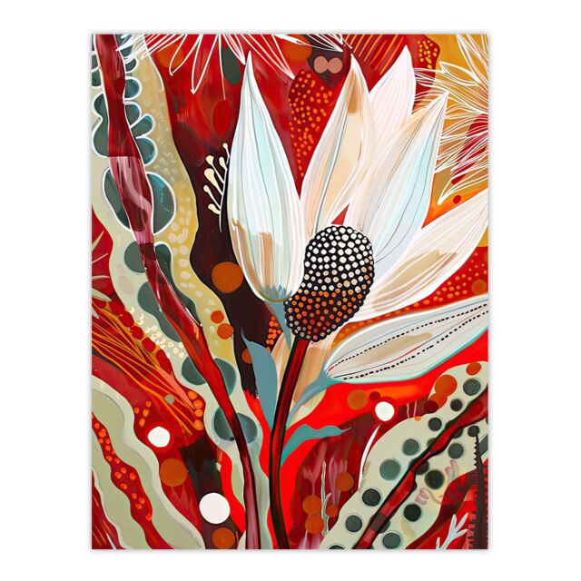 "Artery8 Bold Floral Folk Art Painting Scarlet Botanical Wall Art Print in Red - Size: W12"" x H16""" - image 1