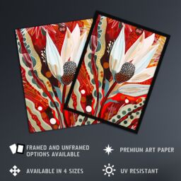 "Artery8 Bold Floral Folk Art Painting Scarlet Botanical Wall Art Print in Red - Size: W12"" x H16""" - thumbnail 2