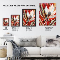 "Artery8 Bold Floral Folk Art Painting Scarlet Botanical Wall Art Print in Red - Size: W12"" x H16""" - thumbnail 3