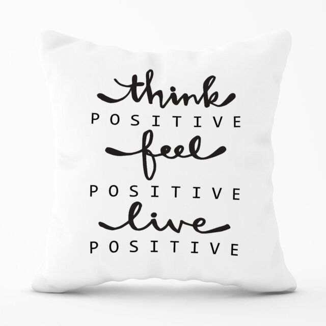 Warren Reed - Designer Think Positive, Feel Positive, Live Positive Outdoor Cushion in Black - Size: 45 cm x 45 cm - image 1
