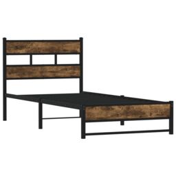 Berkfield Home Metal Bed Frame without Mattress Smoked Oak 90x190 cm Single in Brown - thumbnail 3