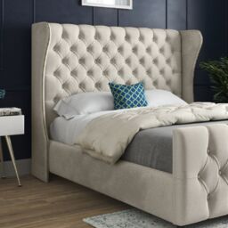 Casani Donati Straight Curved Top Upholstered Soft Velvet Bed Frame in Cream - Size: Small Double - thumbnail 2