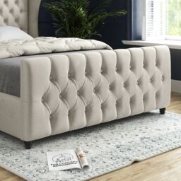 Casani Donati Straight Curved Top Upholstered Soft Velvet Bed Frame in Cream - Size: Small Double - thumbnail 3