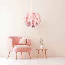 Happy Homewares Eye-Catching & Modern Genuine Feather Decorated Pendant Light Shade in Pink - Size: 16 inches - thumbnail 4