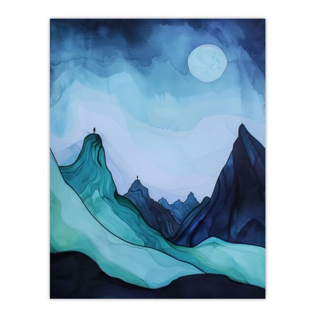 "Artery8 Northen Lights Aurora Borealis Mountain View Wall Art Print in Blue - Size: W18"" x H24""" - image 1