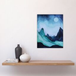 "Artery8 Northen Lights Aurora Borealis Mountain View Wall Art Print in Blue - Size: W18"" x H24""" - thumbnail 4