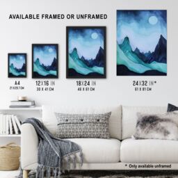 "Artery8 Northen Lights Aurora Borealis Mountain View Wall Art Print in Blue - Size: W18"" x H24""" - thumbnail 3