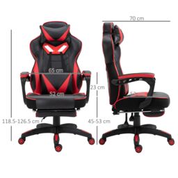 VINSETTO Racing Chair Recliner with Wheels, Pillow, Retractable Footrest Home Office in Red - thumbnail 3