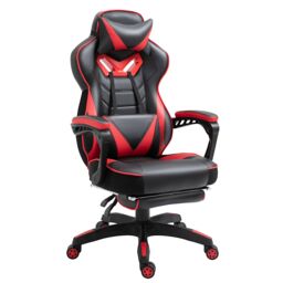 VINSETTO Racing Chair Recliner with Wheels, Pillow, Retractable Footrest Home Office in Red - thumbnail 2