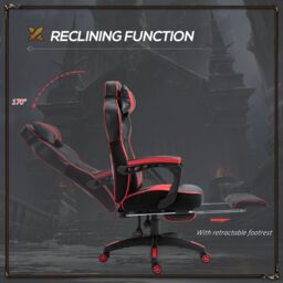 VINSETTO Racing Chair Recliner with Wheels, Pillow, Retractable Footrest Home Office in Red - thumbnail 6