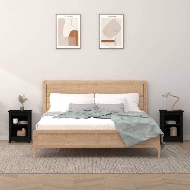 Berkfield Home Bedside Cabinets 2 pcs Black 40x35x55 cm Solid Wood Pine - Size: 40 x 35 x 55 cm - image 1