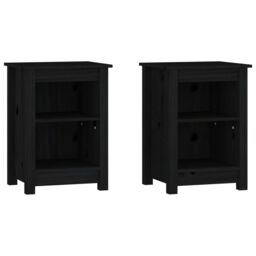 Berkfield Home Bedside Cabinets 2 pcs Black 40x35x55 cm Solid Wood Pine - Size: 40 x 35 x 55 cm - thumbnail 2