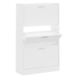 Berkfield Home Shoe Cabinet White 63x24x103 cm Engineered Wood - Size: 63 x 24 x 103 cm - thumbnail 2