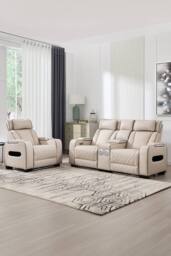 More4Homes Capri Electric Recliner 1+2 Seater Sofa Set w Bluetooth speakers in Beige - thumbnail 1