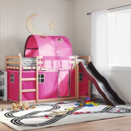 Berkfield Home Bunk Bed without Mattress with Slide & Curtains Pink 80x200 cm