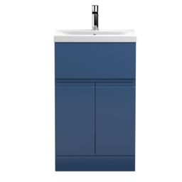 Balterley Floor Standing Vanity Unit with Mid-Edge Ceramic Basin, 500mm - Satin Blue - thumbnail 1
