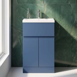 Balterley Floor Standing Vanity Unit with Mid-Edge Ceramic Basin, 500mm - Satin Blue - thumbnail 8