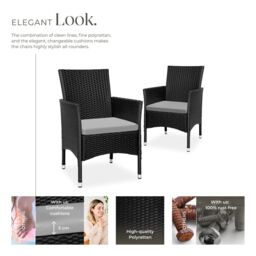 tectake Garden Chairs Set Of 2 Nantes in Black - Size: 2 Seater - thumbnail 3