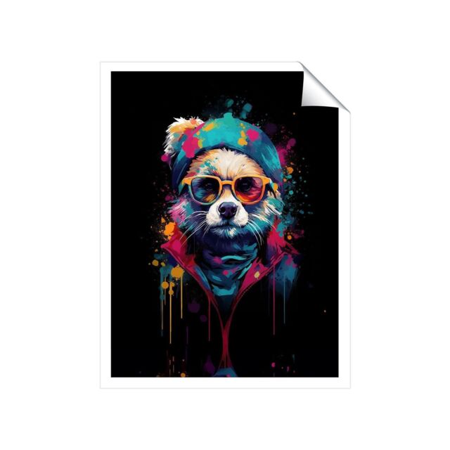 "Warren Reed - Designer Multi Coloured Splashart Dog With Glasses Unframed Art Print - Size: W24"" x H36""" - image 1