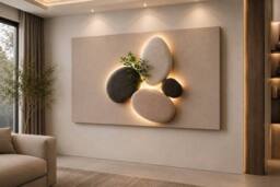 Mafett Modern Pebble Canvas Wall Art Print Flat Design in Beige - Size: 100 cm x 150 cm - thumbnail 3