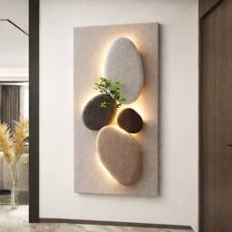 Mafett Modern Pebble Canvas Wall Art Print Flat Design in Beige - Size: 100 cm x 150 cm