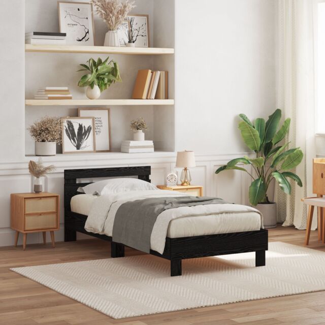 Berkfield Home Bed Frame with LED Lights Black Oak 90x190 cm Engineered Wood - image 1