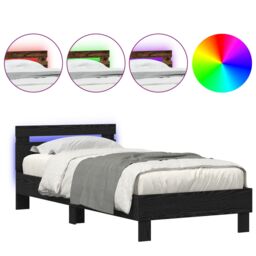 Berkfield Home Bed Frame with LED Lights Black Oak 90x190 cm Engineered Wood - thumbnail 4
