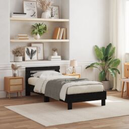 Berkfield Home Bed Frame with LED Lights Black Oak 90x190 cm Engineered Wood - thumbnail 1