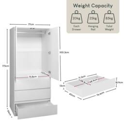 Home Discount Vida Designs Denver 2 Door 3 Drawer Mirrored Wardrobe Bedroom in White - thumbnail 3