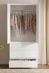 Home Discount Vida Designs Denver 2 Door 3 Drawer Mirrored Wardrobe Bedroom in White - thumbnail 7