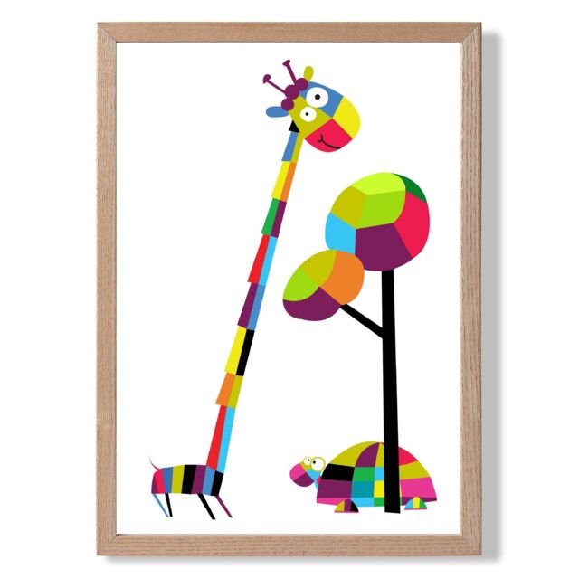 ARTZE Giraffe Bright Geometric Animal Framed Print SIZE: A3 with Oak Frame - image 1