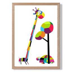 ARTZE Giraffe Bright Geometric Animal Framed Print SIZE: A3 with Oak Frame - thumbnail 1