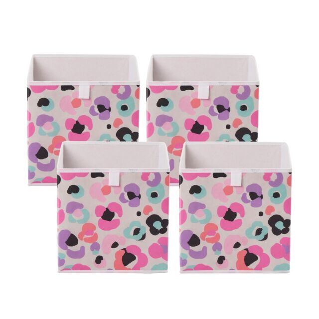 OHS 4 x Leopard Cube Storage Boxes Folding Shoe Organiser in White - image 1