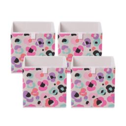 OHS 4 x Leopard Cube Storage Boxes Folding Shoe Organiser in White
